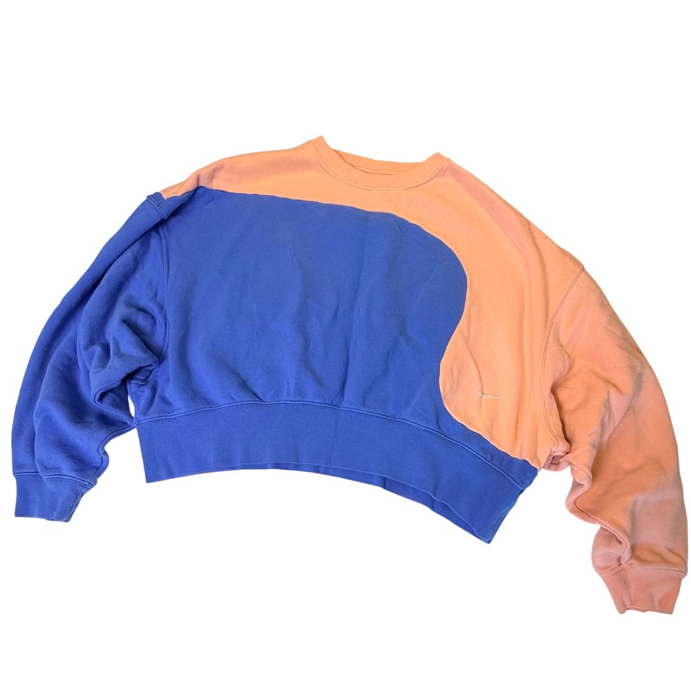 Nike Sportswear WomenXS Colorblock Cropped Boxy Sweatshirt Peach Blue DV0026-697
